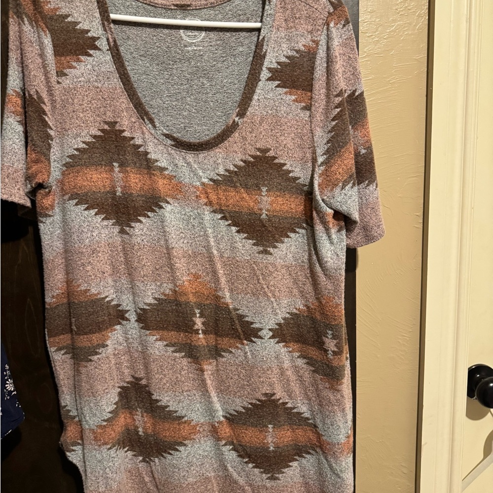 Aztec Patterned Brown and Gray Women's Top